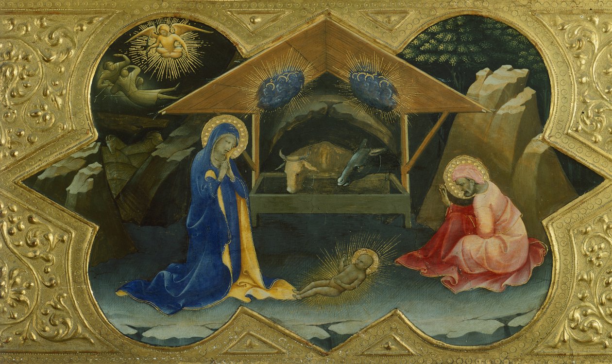 Natividade, cena da predela da Coroação da Virgem por Lorenzo Monaco (ca 1370-1425), tempera no painel, 32x53 cm de Lorenzo Monaco