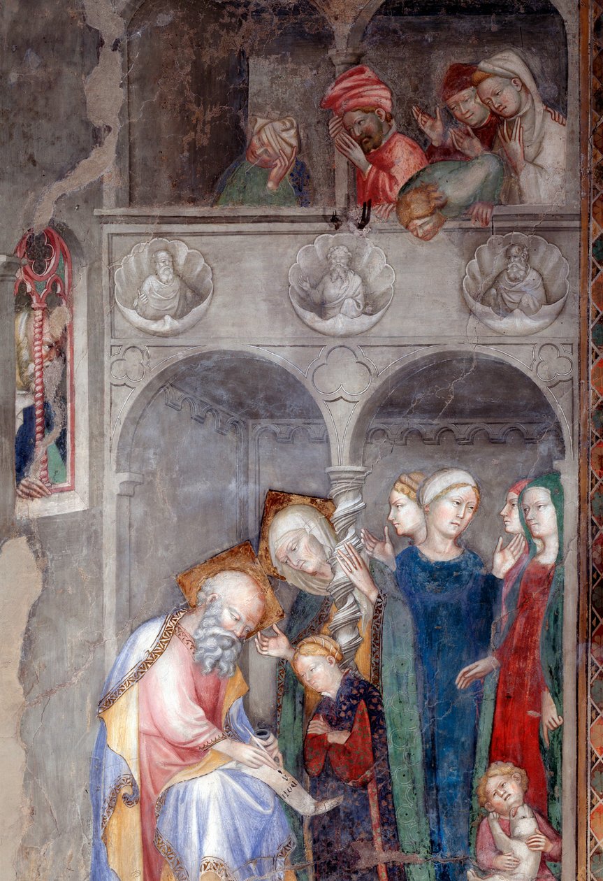 Arcanjo Gabriel anuncia o nascimento de São João Batista a Zacarias e Isabel, detalhe (Fresco de Lorenzo Salimbeni