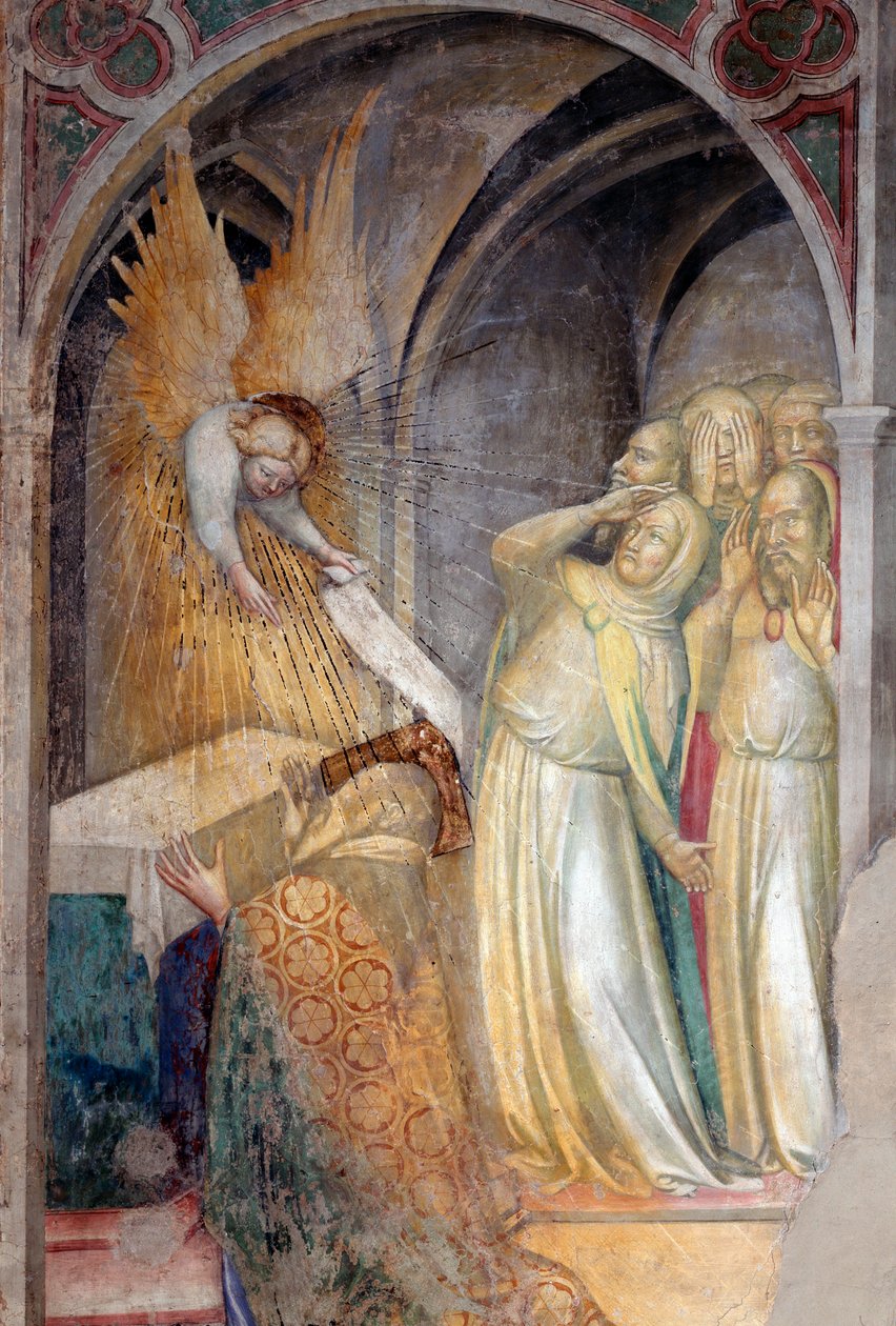 Arcanjo Gabriel anuncia o nascimento de João Batista para Zacarias, detalhe (Fresco de Lorenzo Salimbeni