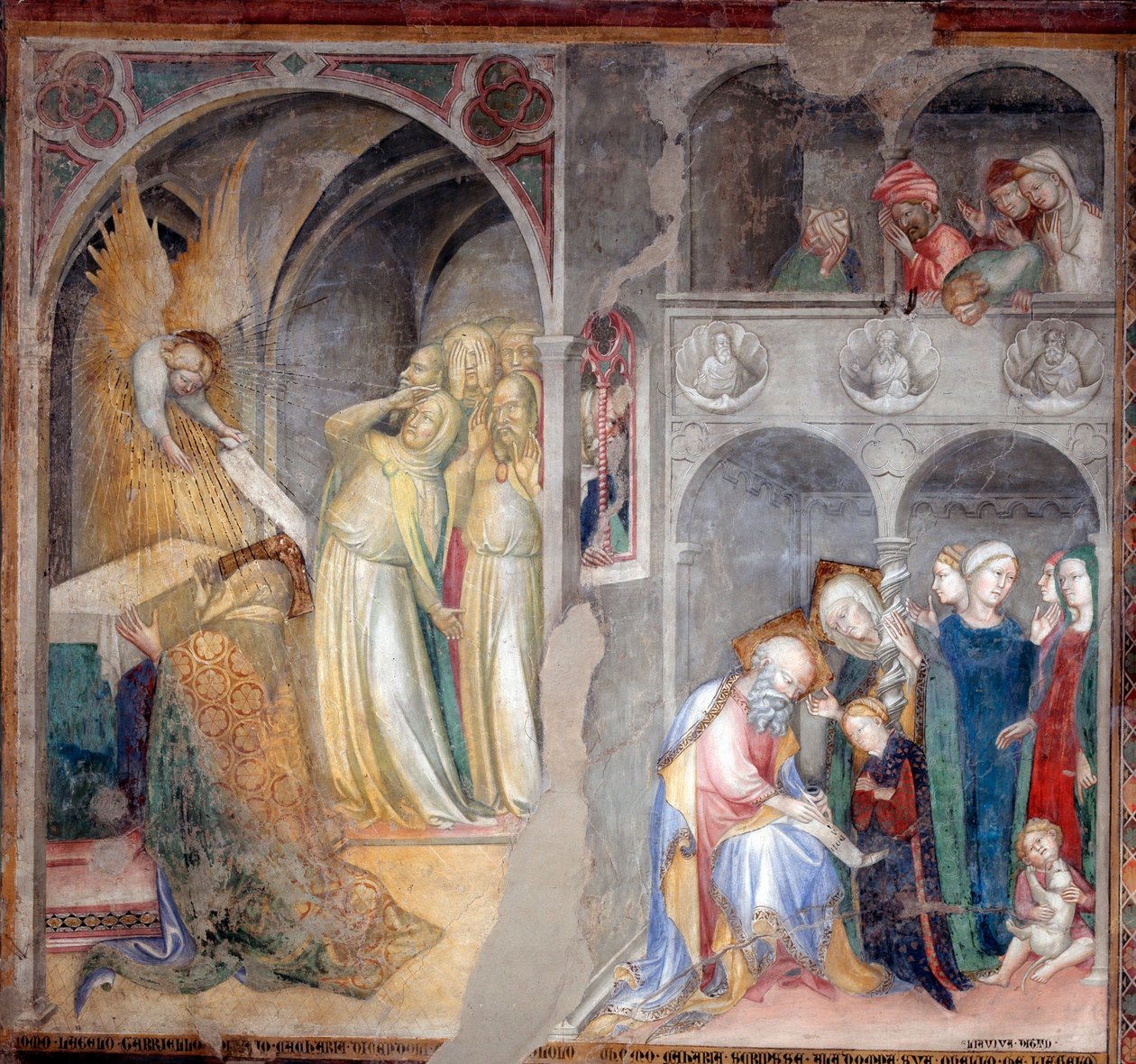 Arcanjo Gabriel anunciando o nascimento de São João Batista a Zacarias e Isabel (Fresco de Lorenzo Salimbeni