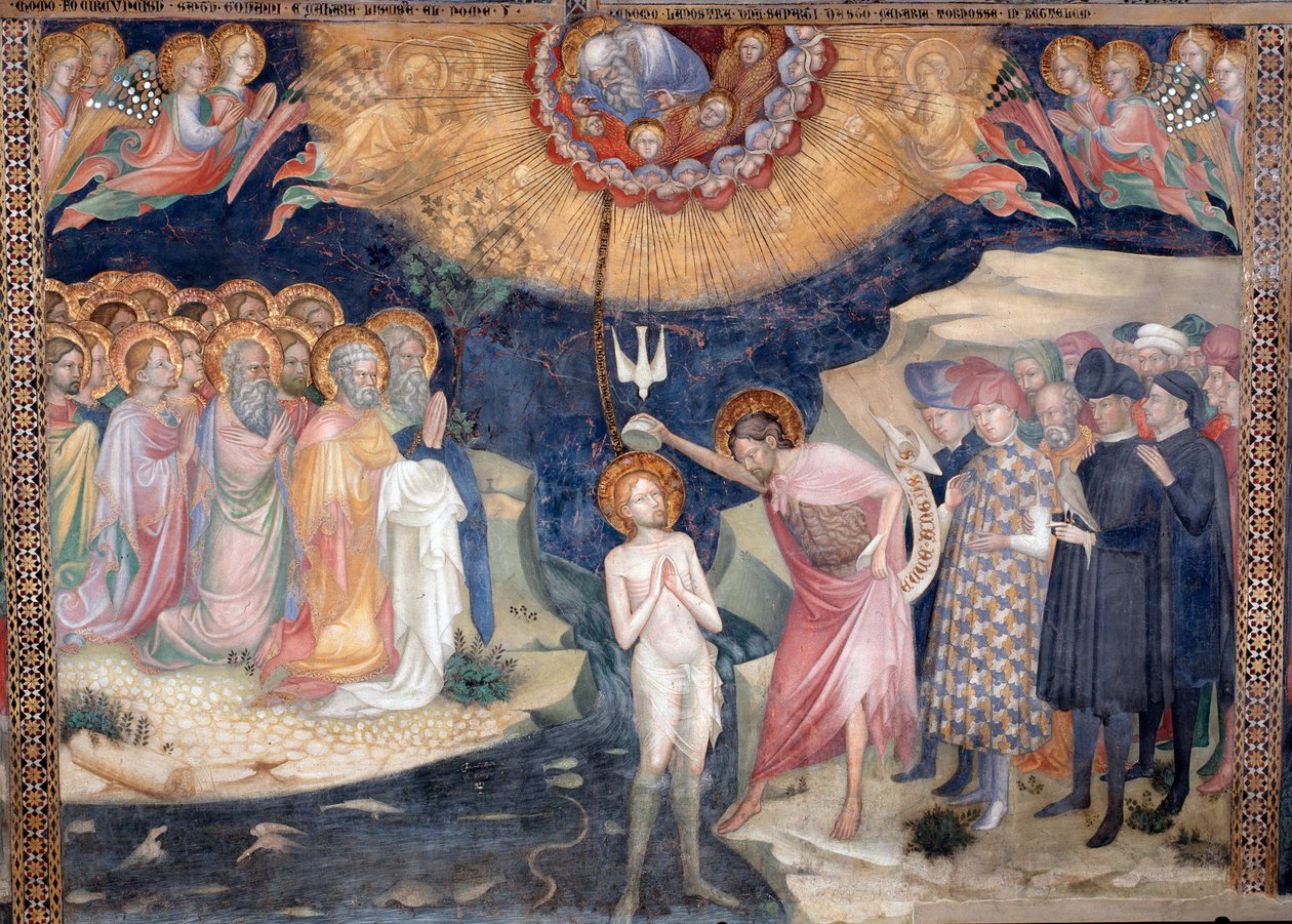São João Batista batizando Jesus, com uma representação da Santíssima Trindade (Fresco de Lorenzo Salimbeni