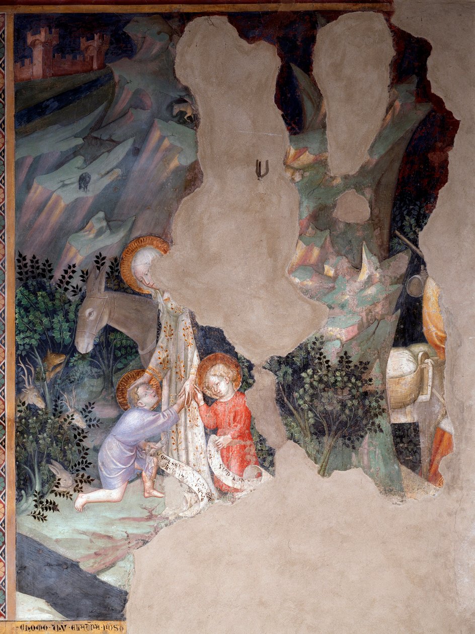 O encontro entre Maria e Jesus com São João Batista quando criança, detalhe (Fresco de Lorenzo Salimbeni