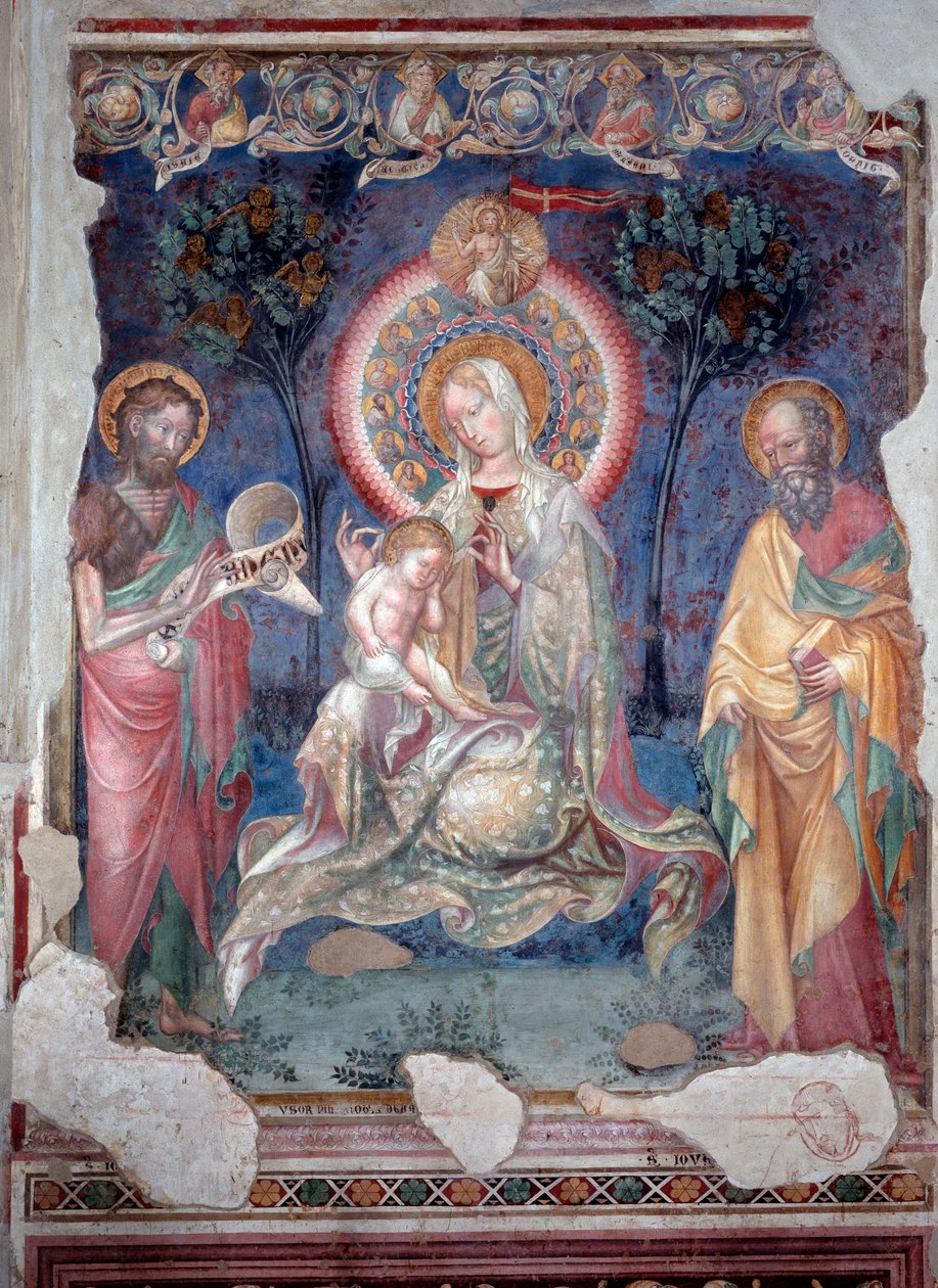 Virgem com criança rodeada por São Tiago, o apóstolo, e São João Batista (Fresco de Lorenzo Salimbeni