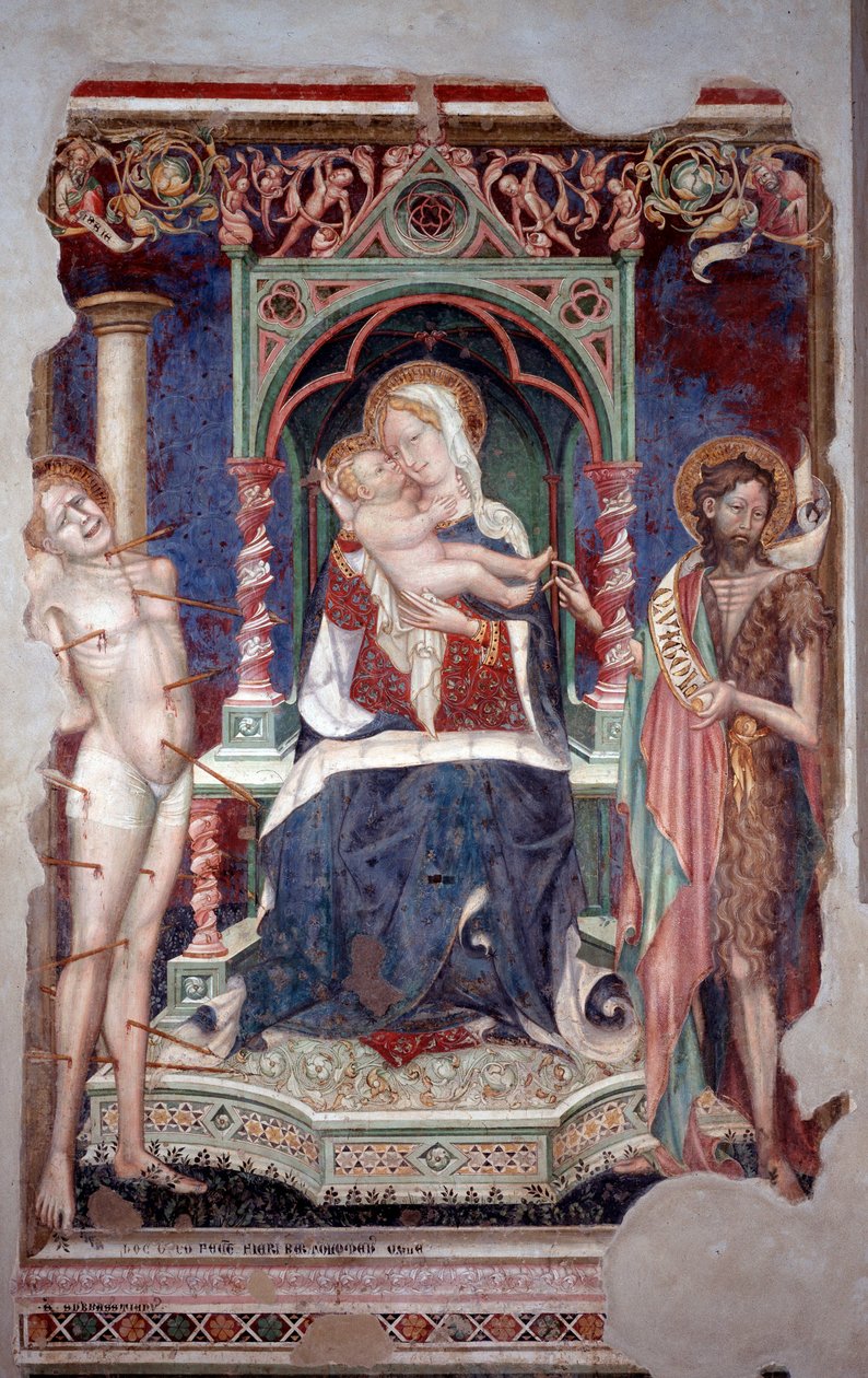 Virgem com criança rodeada por São Sebastião e São João Baptista (Fresco de Lorenzo Salimbeni
