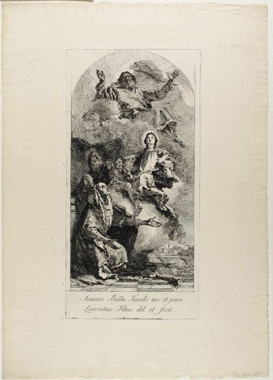 Santa Ana e São Joaquim oferecendo a Virgem Maria como uma criança ao Pai Eterno de Lorenzo Tiepolo