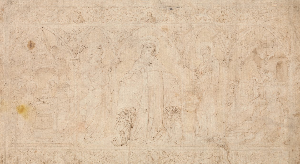 Projeto para um Antependium: A Madonna della Misericordia com São João Batista..., ca.1370. de Lorenzo Veneziano.