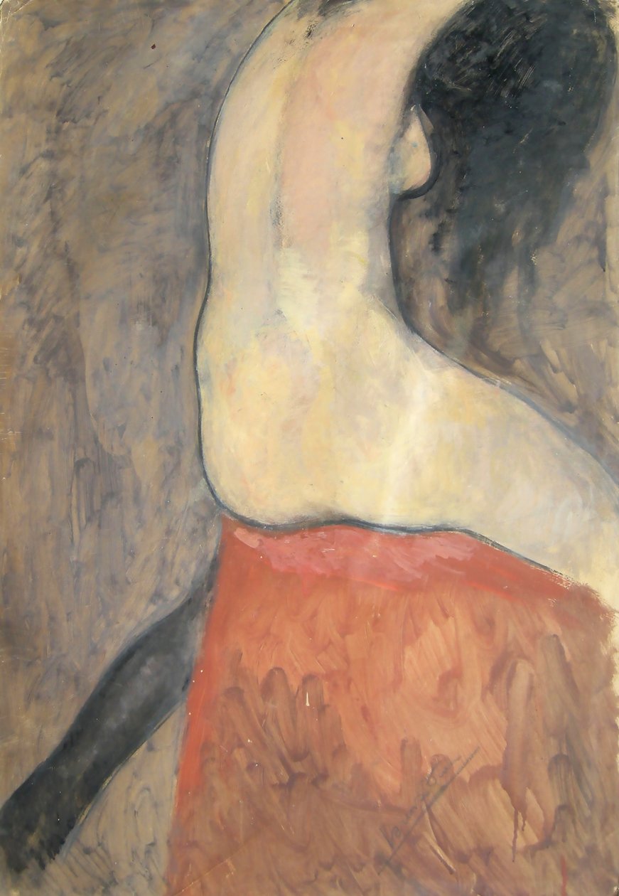 Figura nua vista de costas, c.1910-12 (óleo sobre cartão) de Lorenzo Viani