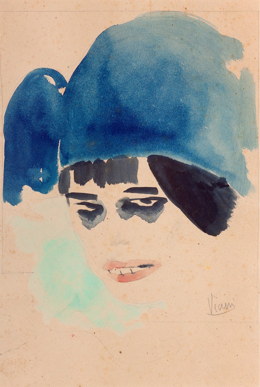 Retrato, c.1912 (aguarela e lápis sobre papel) de Lorenzo Viani