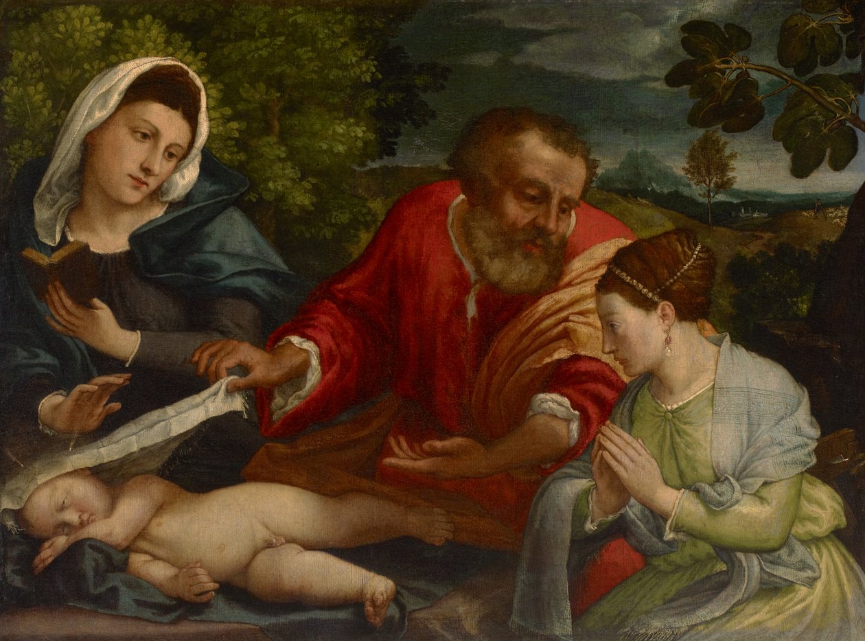 A Sagrada Família com um Donatrix como Santa Catarina de Alexandria, c.1540-1545 de Lorenzo attr. to Lotto