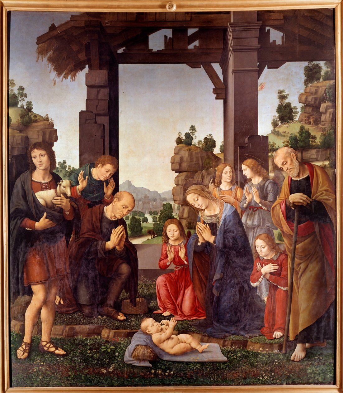 Adoração dos Pastores Pintura de Lorenzo di Credi (1458-1537) Sol do século XV. 2,24x1,96 m Florença, galeria degli Uffizi (Escritórios) de Lorenzo di Credi