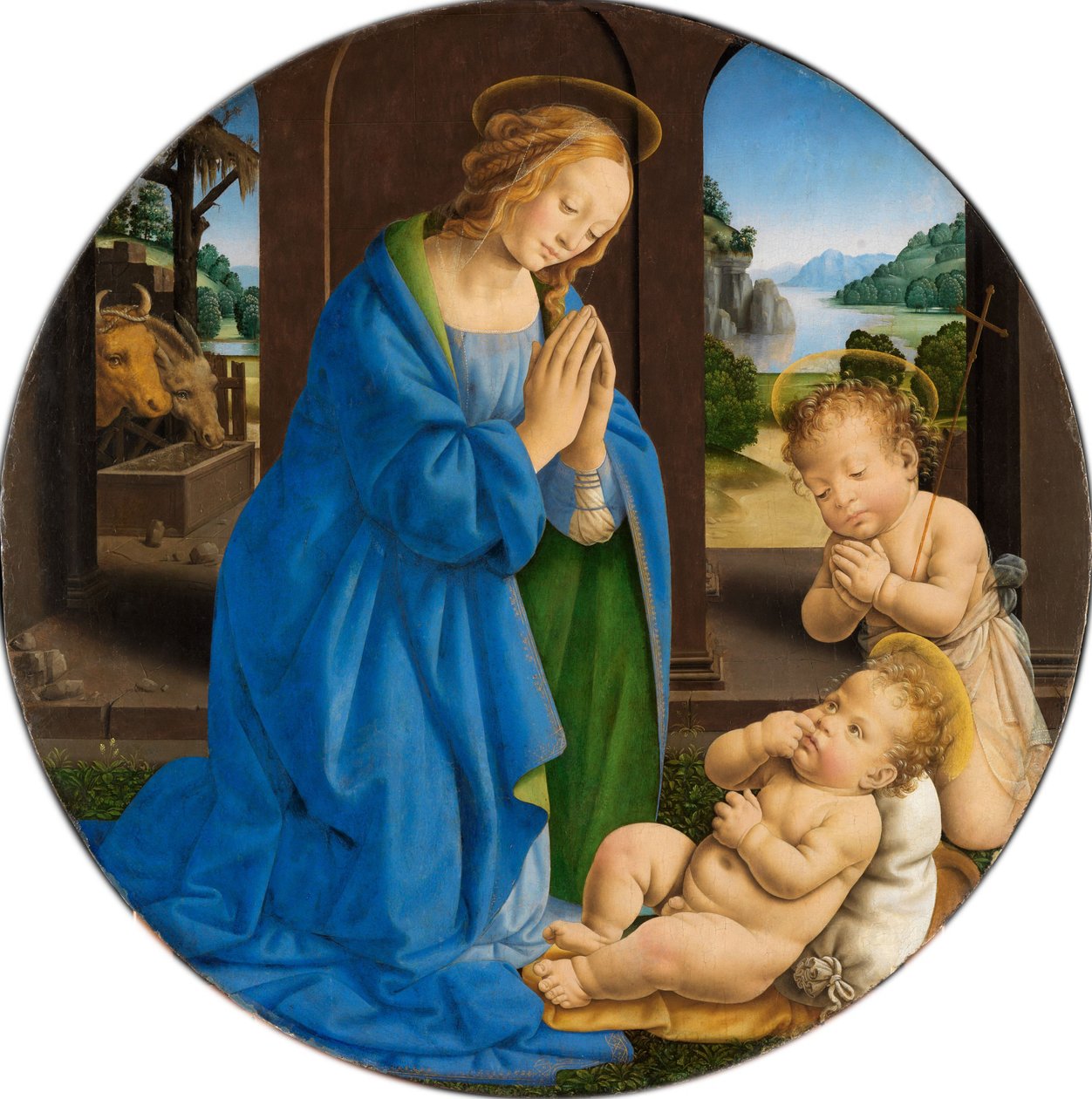 Maria adorando o Menino, com São João menino de Lorenzo di Credi