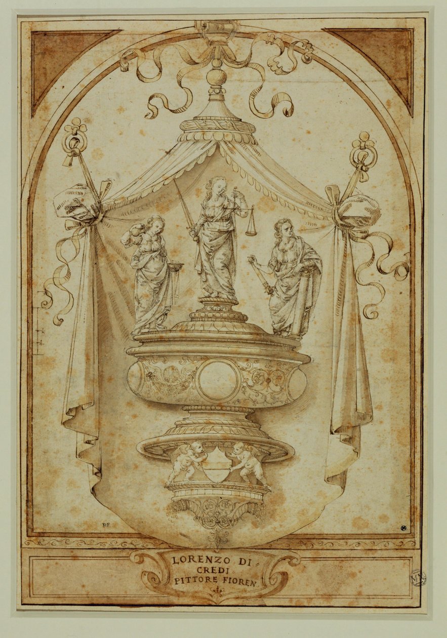 Estudo para um monumento funerário ... de Lorenzo di Credi