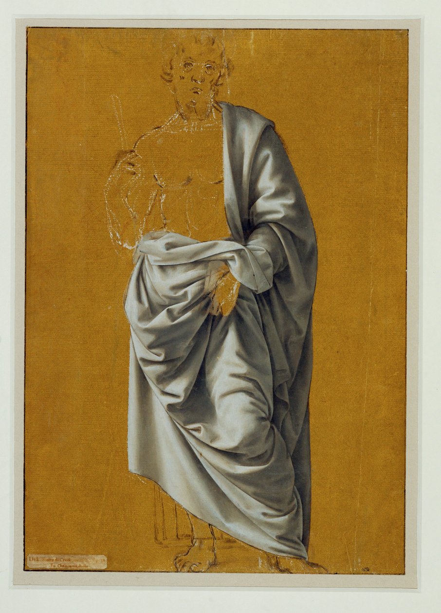 Estudo de panejamento para a figura de São Bartolomeu ... de Lorenzo di Credi