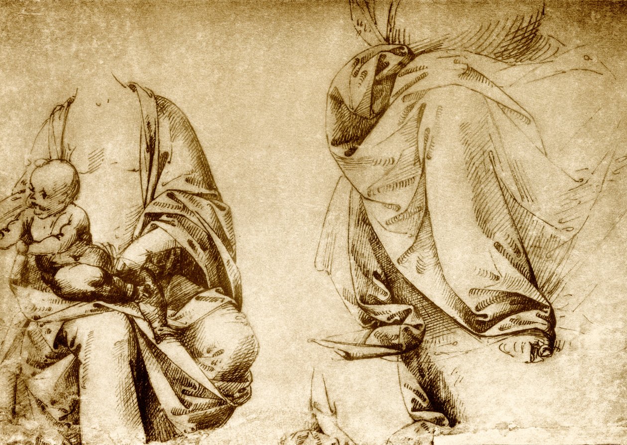 Dois estudos de vestuário para uma Madonna de Lorenzo di Credi