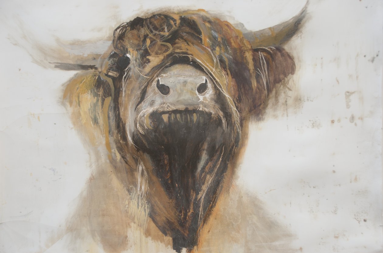 Vaca Sagrada, 2016, (óleo em gesso no papel) de Lou Gibbs