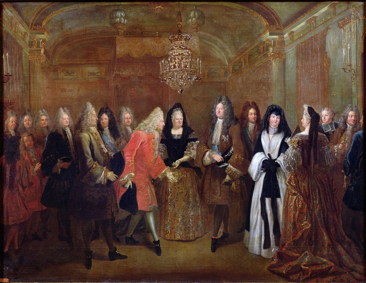 Luís XIV (1638-1715) recebe o eleitor da Saxônia, Frederico Augusto II (1670-1733), em Fontainebleau, em 27 de setembro de 1714, 1715 de Louis de Silvestre