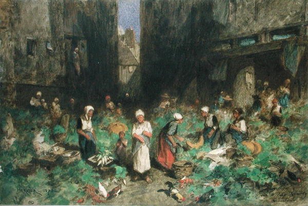 The Vegetable Market, 1872 (wc no papel) de Louis Adolphe Hervier