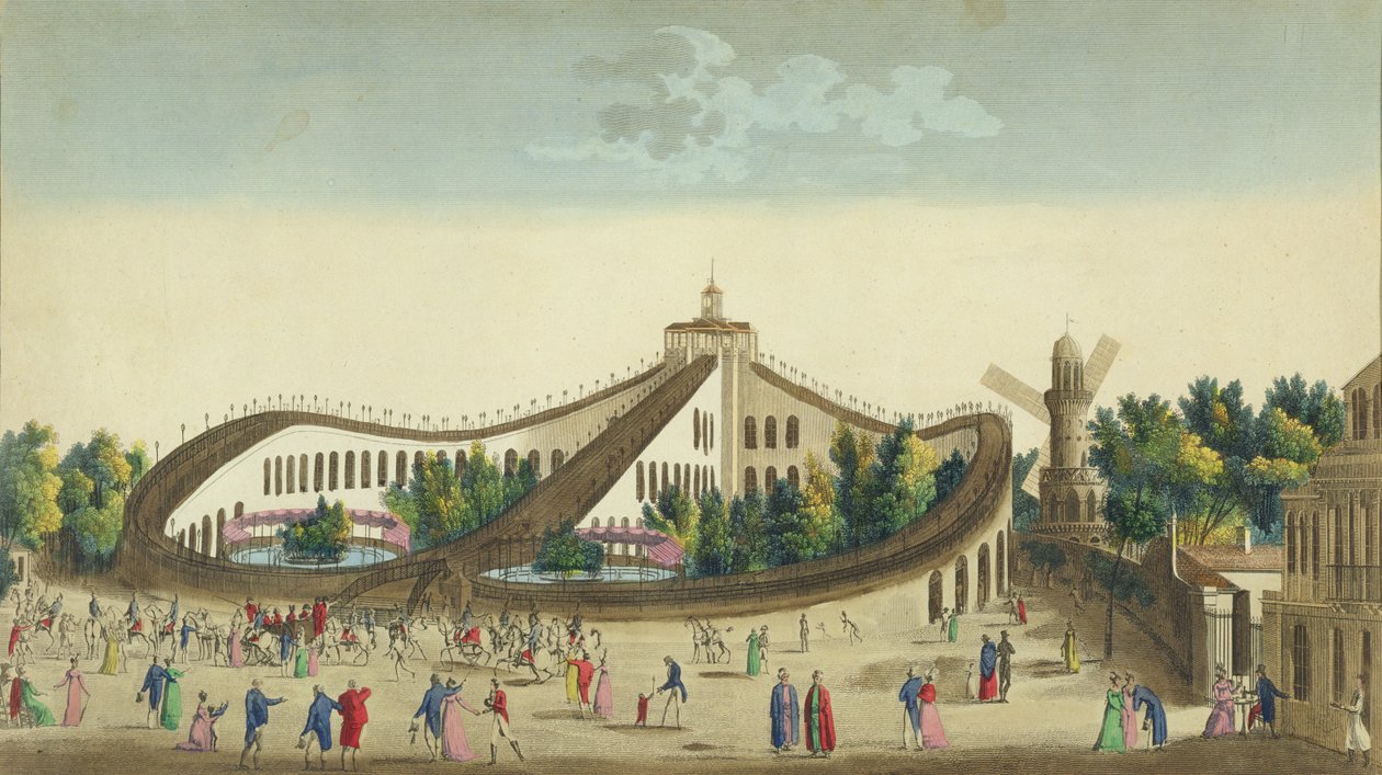 Passeios aéreos, Jardin Baujon, c.1817 de Ambroise Louis Garneray