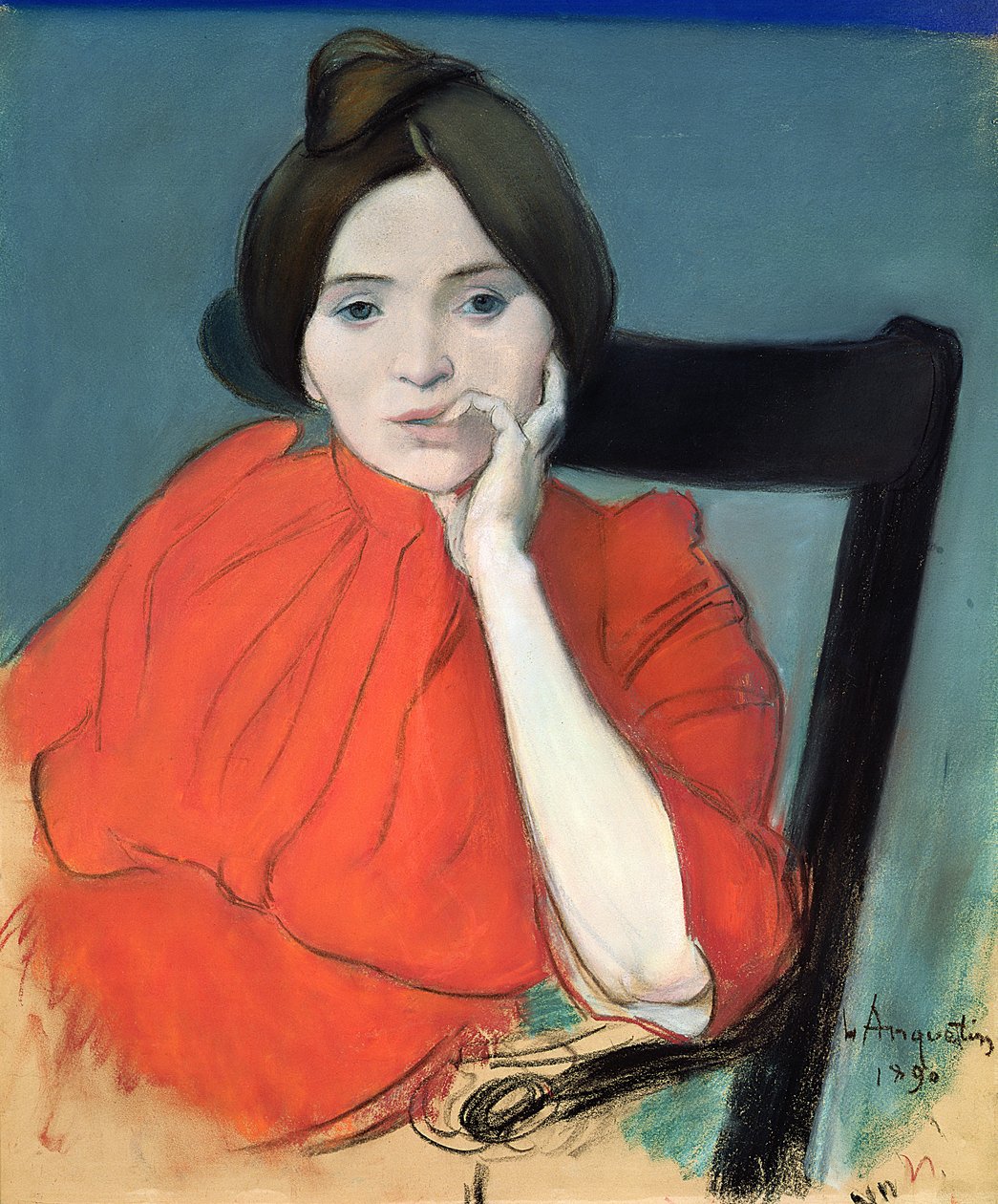 Retrato de uma mulher, 1890 (pastel sobre papel) de Louis Anquetin