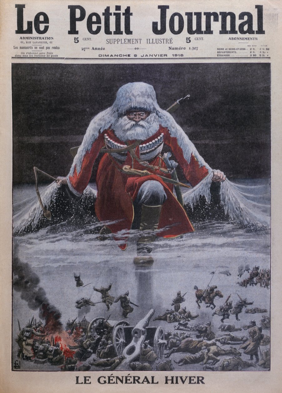 General Winter, ilustração da capa do &39;Le Petit Journal&39;, suplemento ilustre, 9 de janeiro de 1916 de Louis Charles Bombled