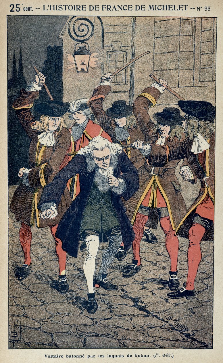 A caning de Voltaire (1694-1778) pelos lacaios do duque de Rohan em 1726, c.1900 de Louis Charles Bombled