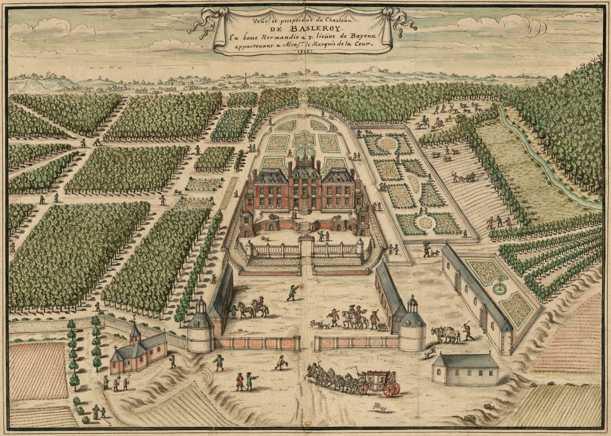 Desenho de perspectiva do castelo Balleroy na França de Louis Boudan