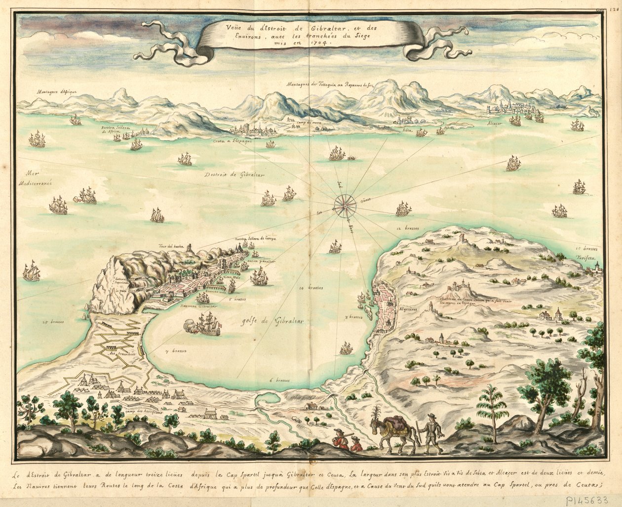 Estreito do Estreito de Gibraltar e os Arredores, com as trincheiras do Cerco em 1704 de Louis Boudan