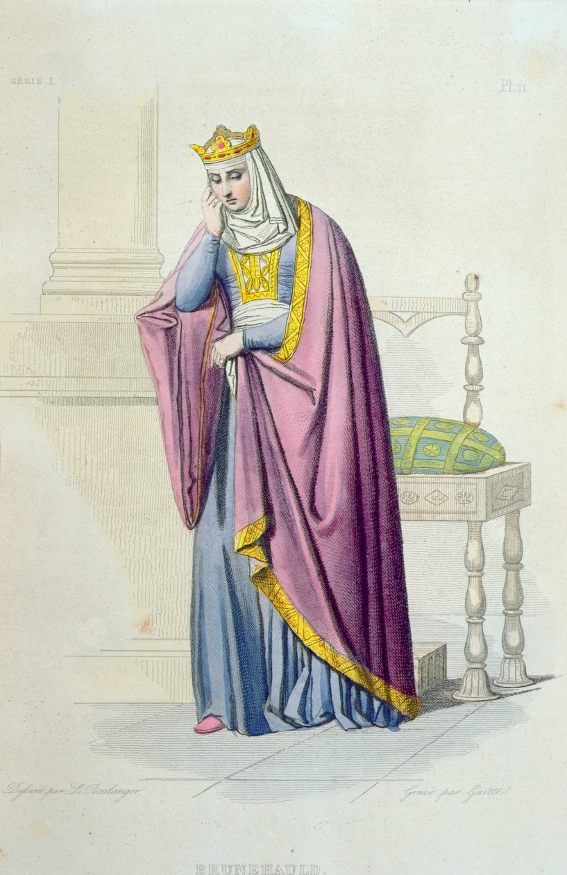 Retrato da Rainha Brunilda (d.613) ilustração de &39;O Francês Plutarco&39; por E. Mennechet, gravado por Gaitte, 1841 de Louis Boulanger