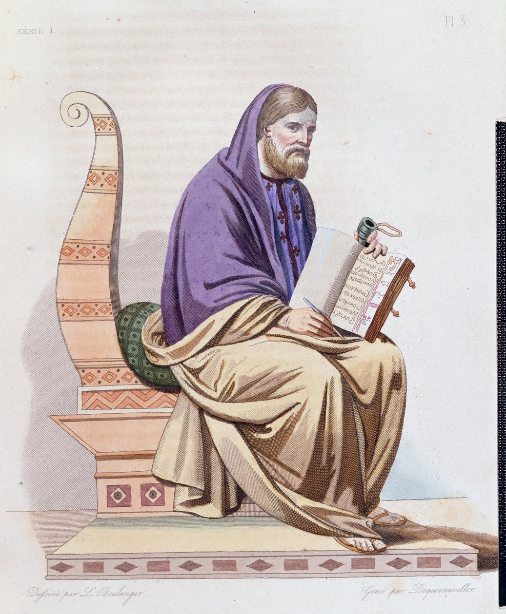 Retrato de São Gregório de Tours (538-594) ilustração de &39;O francês Plutarco&39; por E. Mennechet, gravado por Dequevauviller, 1841 de Louis Boulanger