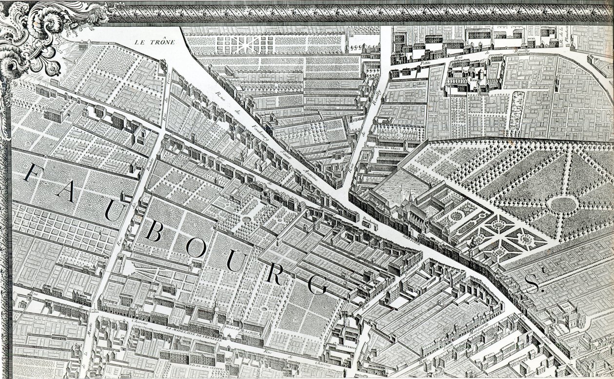 Plano de Paris, conhecido como o "Plano de Turgot", gravado por Claude Lucas, 1734-39 de Louis Bretez