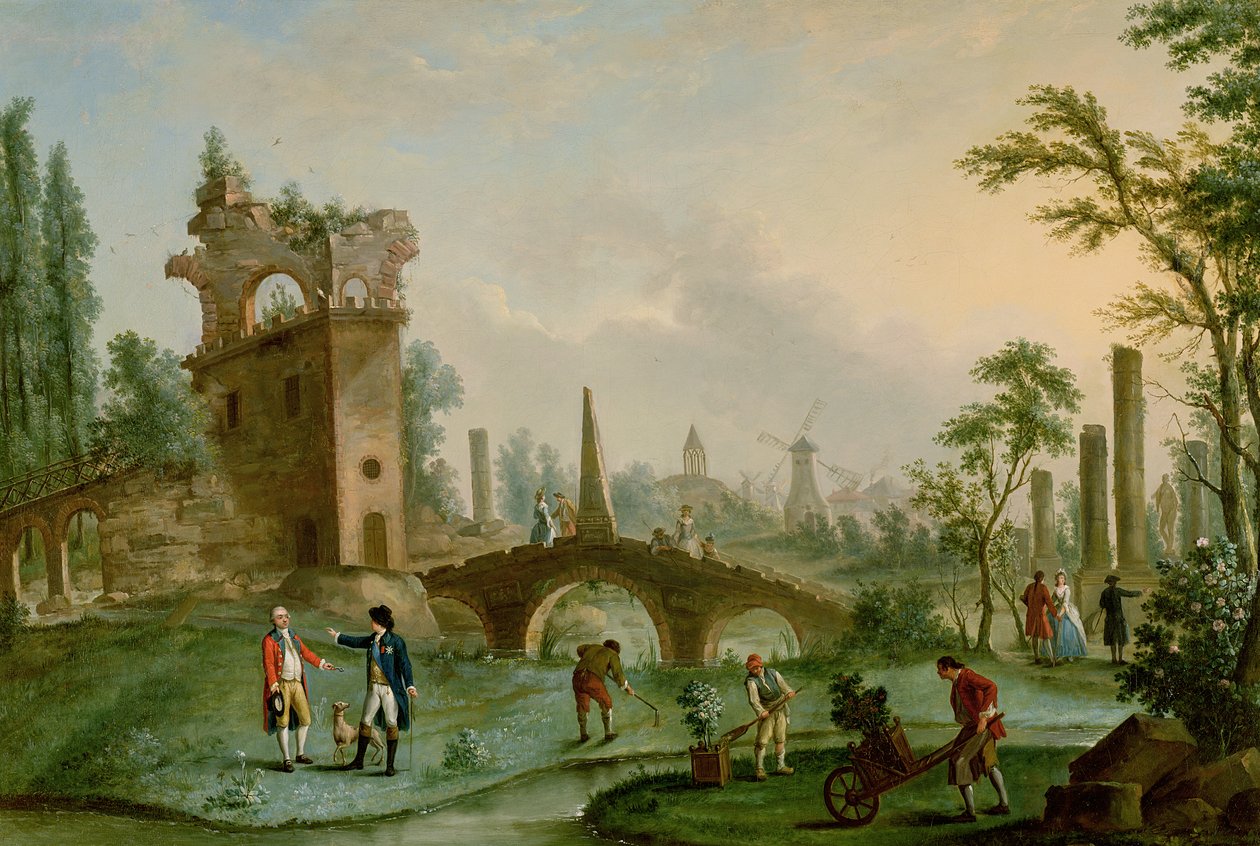 Carmontelle (1717-1806) dando as chaves do Parc Monceau em Paris ao duque de Chartres (1747-93) de Louis Carrogis dit Carmontelle