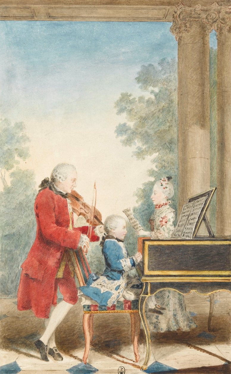 Retrato de Wolfgang Amadeus Mozart (Salzburgo, 1756-Viena, 1791) tocando em Paris com seu pai Jean ... de Louis Carrogis dit Carmontelle