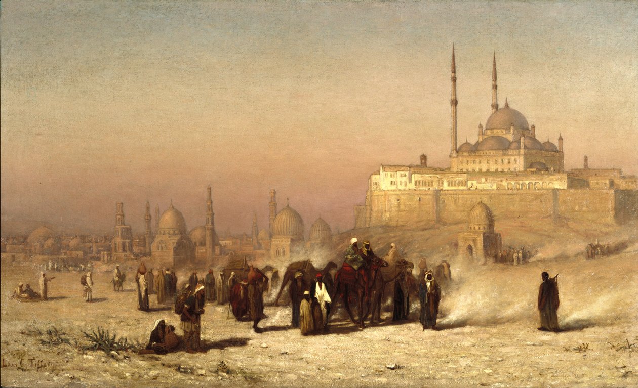 No Caminho entre o Velho e o Novo Cairo, a Mesquita da Cidadela de Mohammed Ali e os Túmulos dos Mamelucos, 1872 de Louis Comfort Tiffany