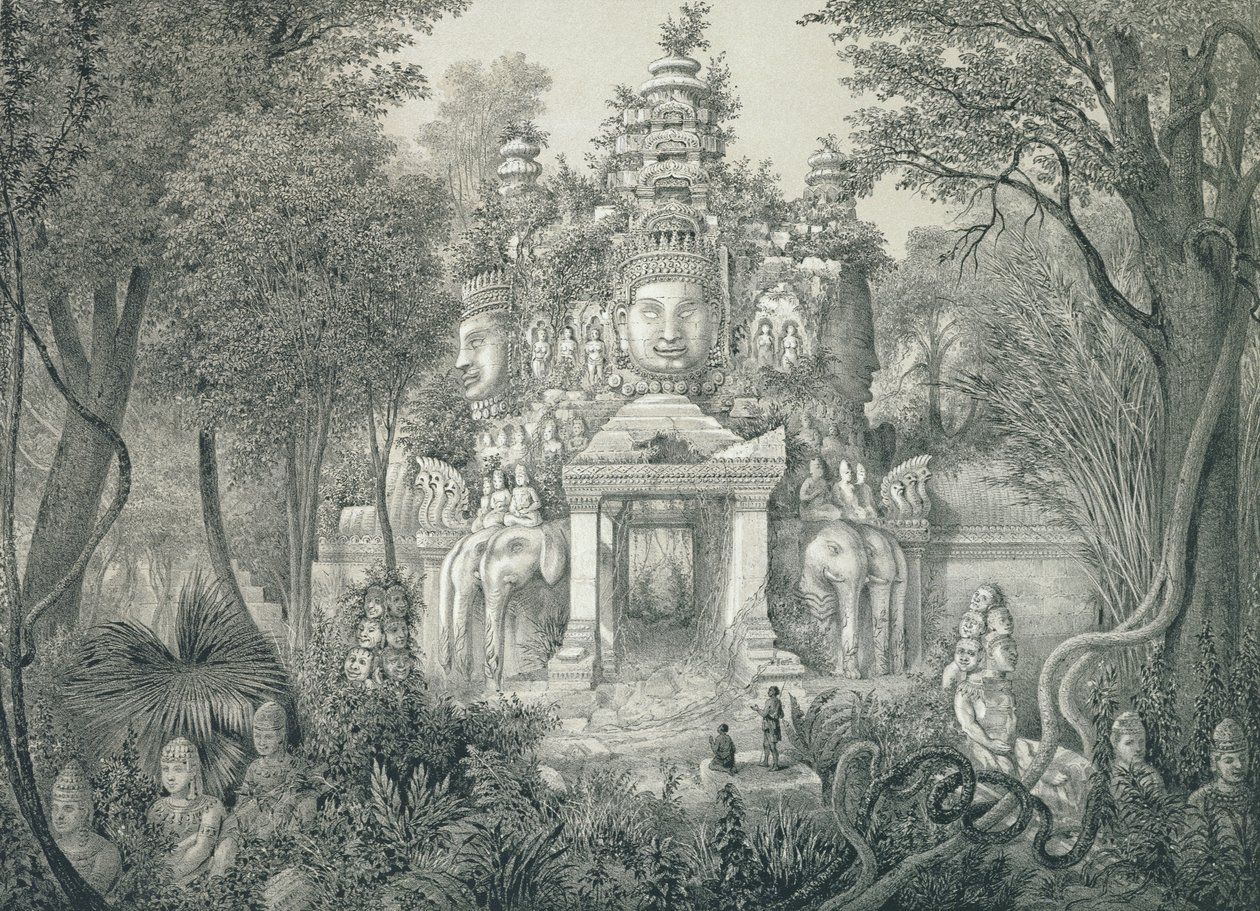 Um portal em Angkor Thom, 1873 de Louis Delaporte