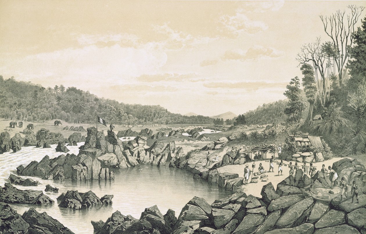 Acampamento francês às margens do rio Mekong, de &39;Atlas du Voyage d&39;Exploração de Indo-Chine&39; de Doudart de Lagree (1823-68), 1874 de Louis Delaporte
