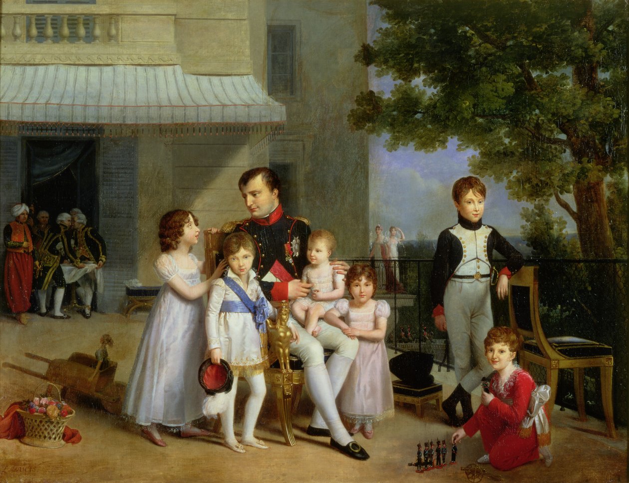 Retrato de Napoleão Bonaparte (1769-1821) com seus sobrinhos e sobrinha no terraço em Saint-Cloud, 1810 de Louis Ducis