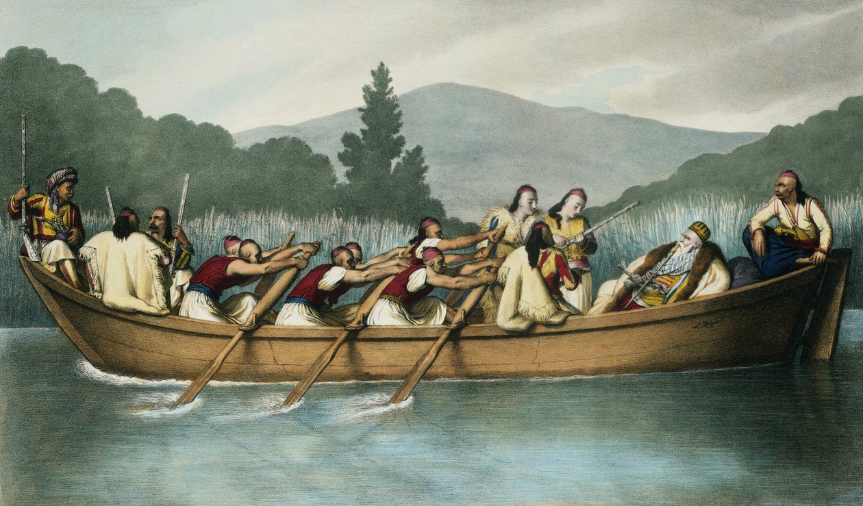 Ali Pasha (1741-1822) de Janina caçando no lago Butrinto em março de 1819, gravado por Mlle. Formentin, 1825 de Louis Dupré