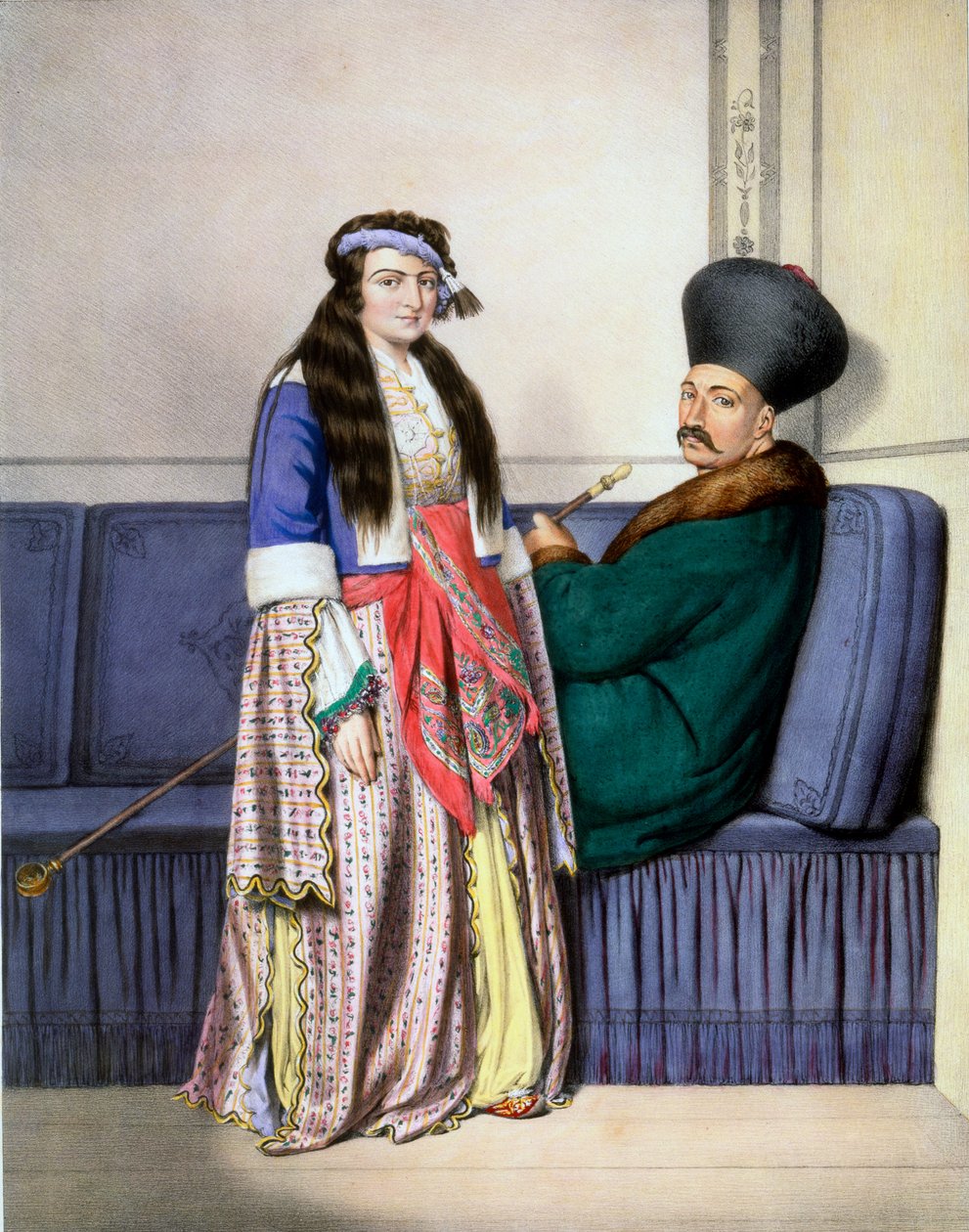 Um preço armênio e sua esposa - Placa XXVII, gravada por Lemercier de "Viagem a Atenas e à Constantinopla", escrita e ilustrada por Dupre, 1828 de Louis Dupré