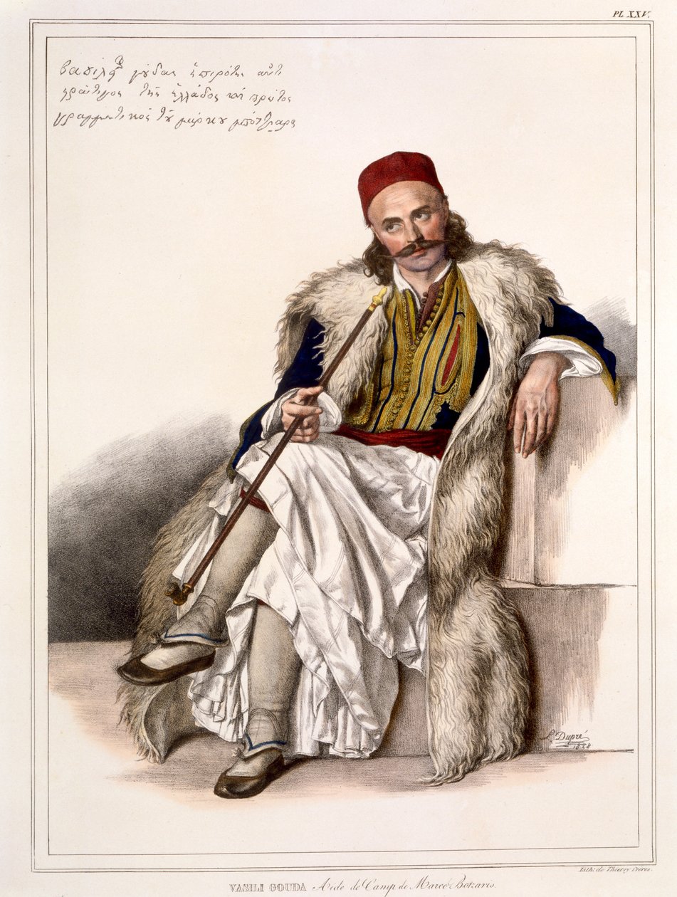 Vanila Gouda, Ajudante do Acampamento de Notis Botazaris - Placa XXV, gravada por Lemercier de &39;Viagem a Atenas e Constantinopla&39;, escrita e ilustrada por Dupre, 1828 de Louis Dupré