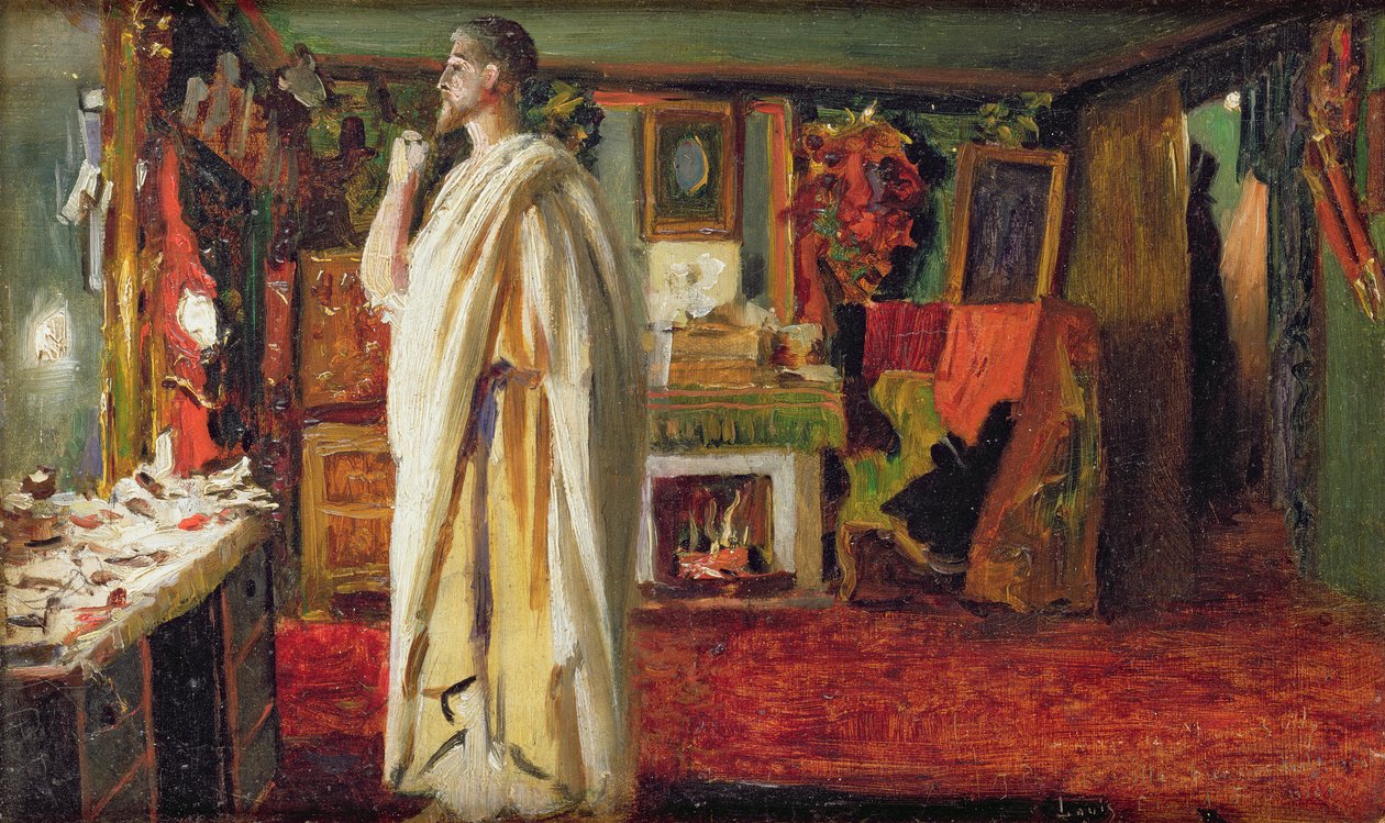 O ator Mounet Sully vestindo traje romano em seu camarim de Louis Edouard Paul Fournier