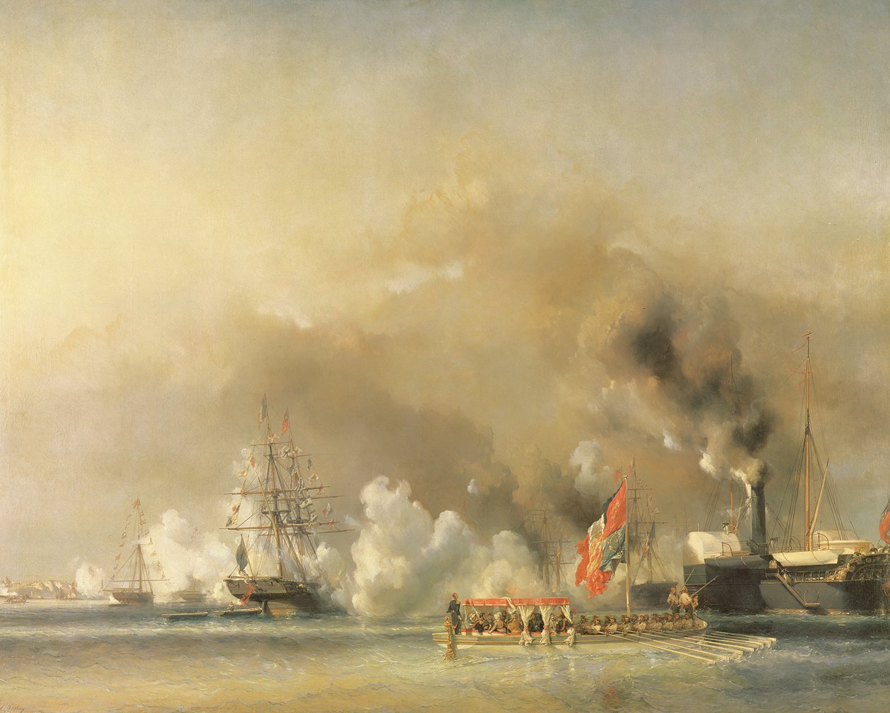 Rei Louis-Philippe (1830-48) Acompanhando a Rainha Victoria (1819-1901) A bordo do Royal Yacht &39;Victoria and Albert&39; em Treport, 7 de setembro de 1843, 1844 de Eugene Isabey