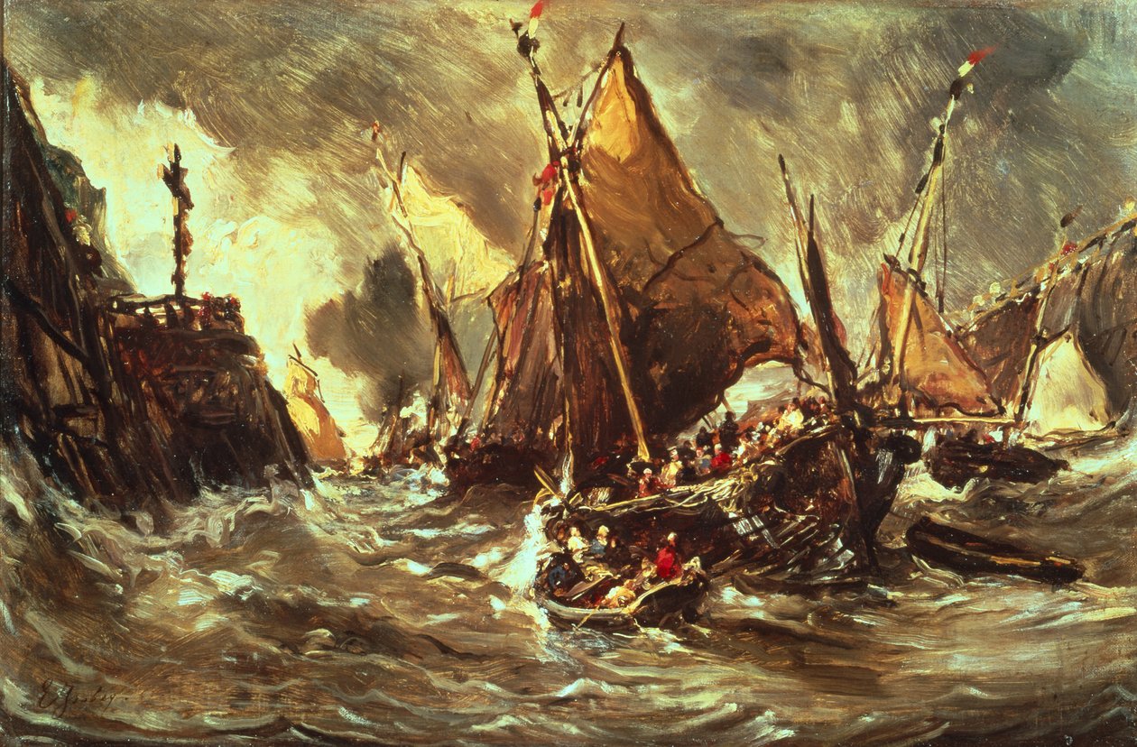 Navios em uma tempestade de Eugene Isabey