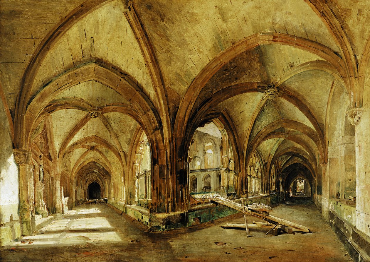 Os claustros de St. Wandrille, c.1825-30 de Eugene Isabey