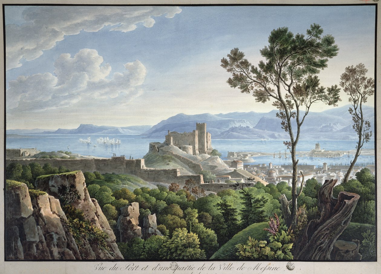 Vista do porto de Messina, c.1900 de Louis Francois Cassas