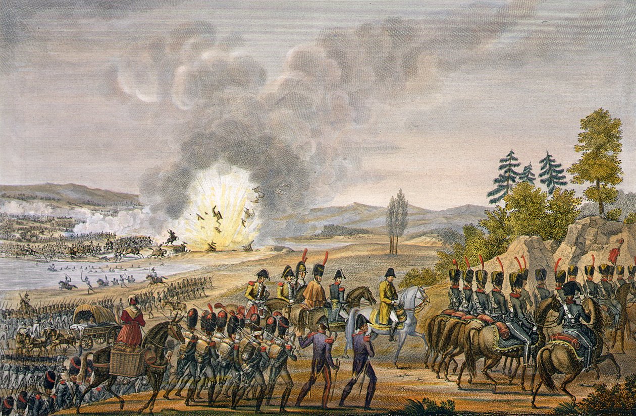 O retiro francês após a batalha de Leipzig, 19 de outubro de 1813, gravado por François Pigeot (n.1775) (aquatint) de Louis Francois Couche
