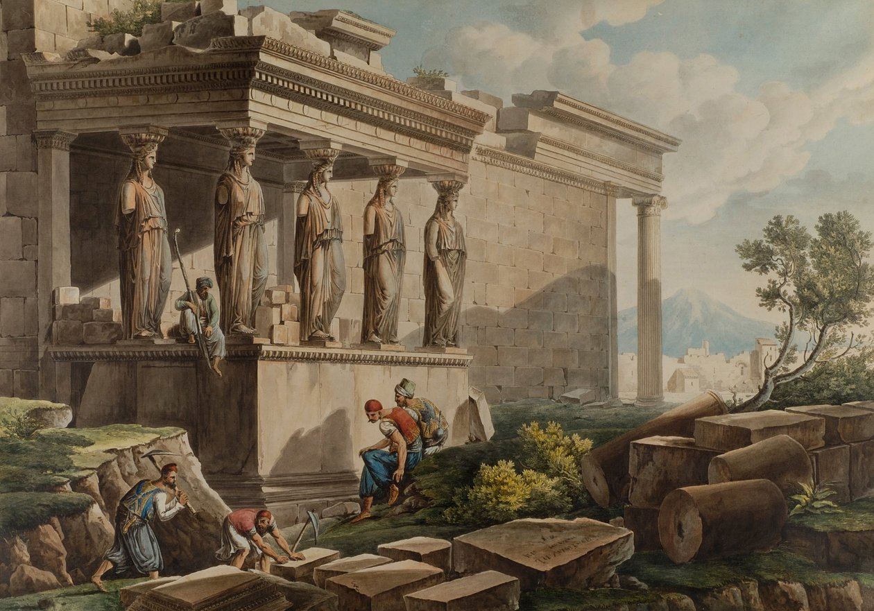 O patamar das cariátides na Erectheion de Louis Francois Cassas