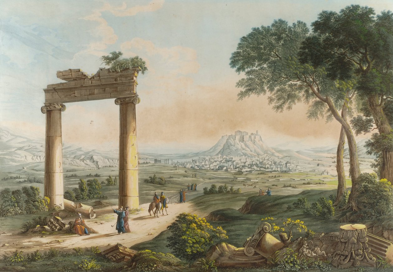 Vista, de, atenas, com, hadrians, aqueduto de Louis Francois Cassas