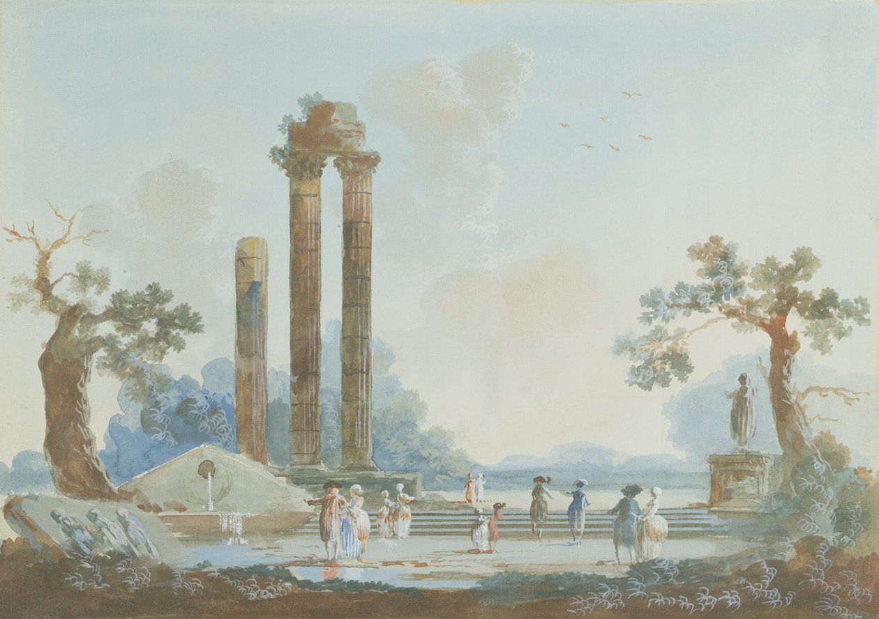 Promenade em um parque ao entardecer: um conjunto de pingentes, 1784 (ver 309377 para par) de Louis Gabriel Moreau