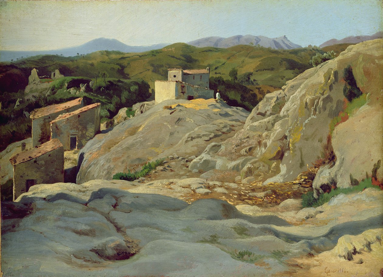 Uma aldeia nas montanhas (óleo sobre papel sobre tela) de Louis Gurlitt
