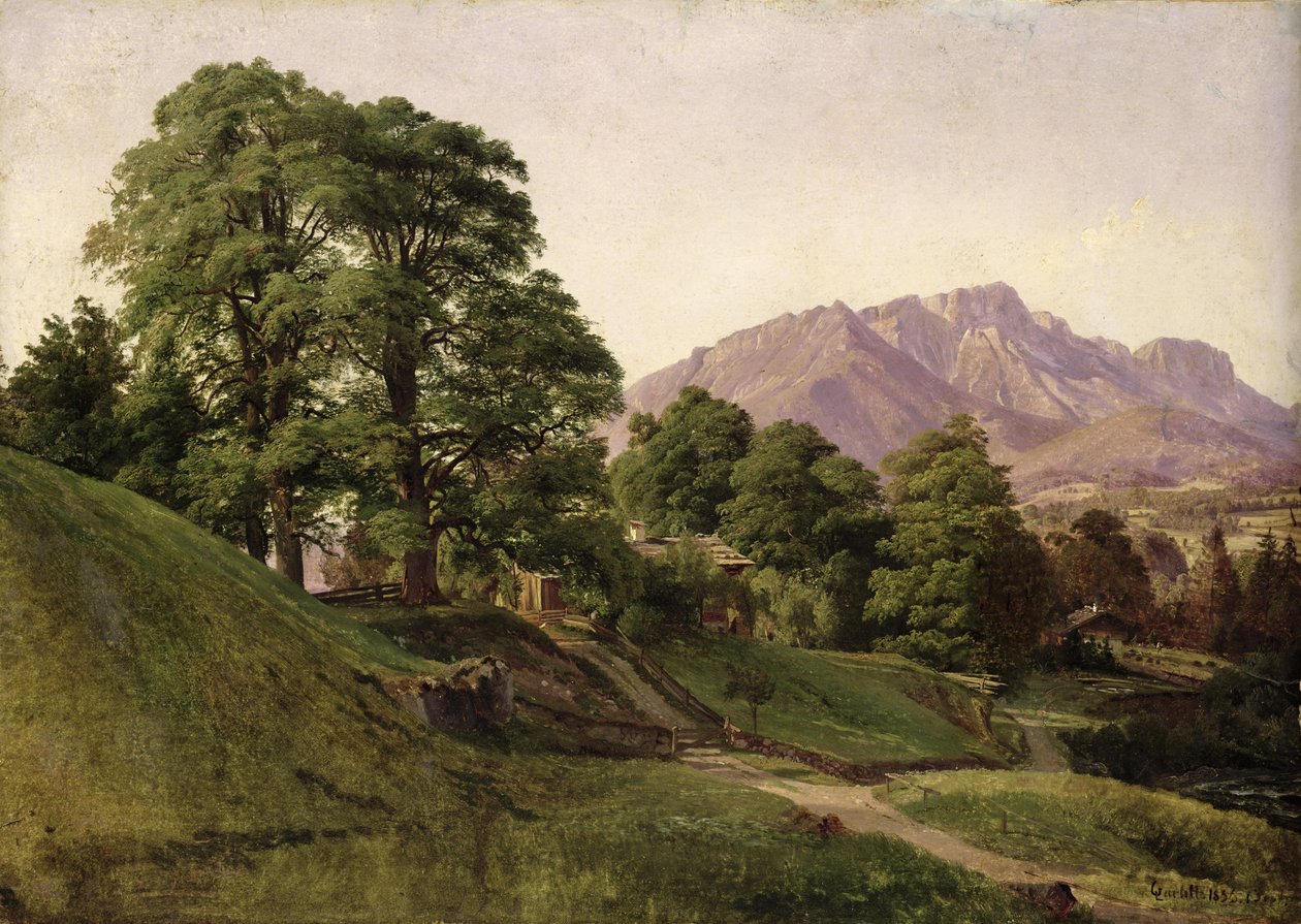 Paisagem na Alta Baviera, 1836 (óleo sobre papel montado no cartão) de Louis Gurlitt